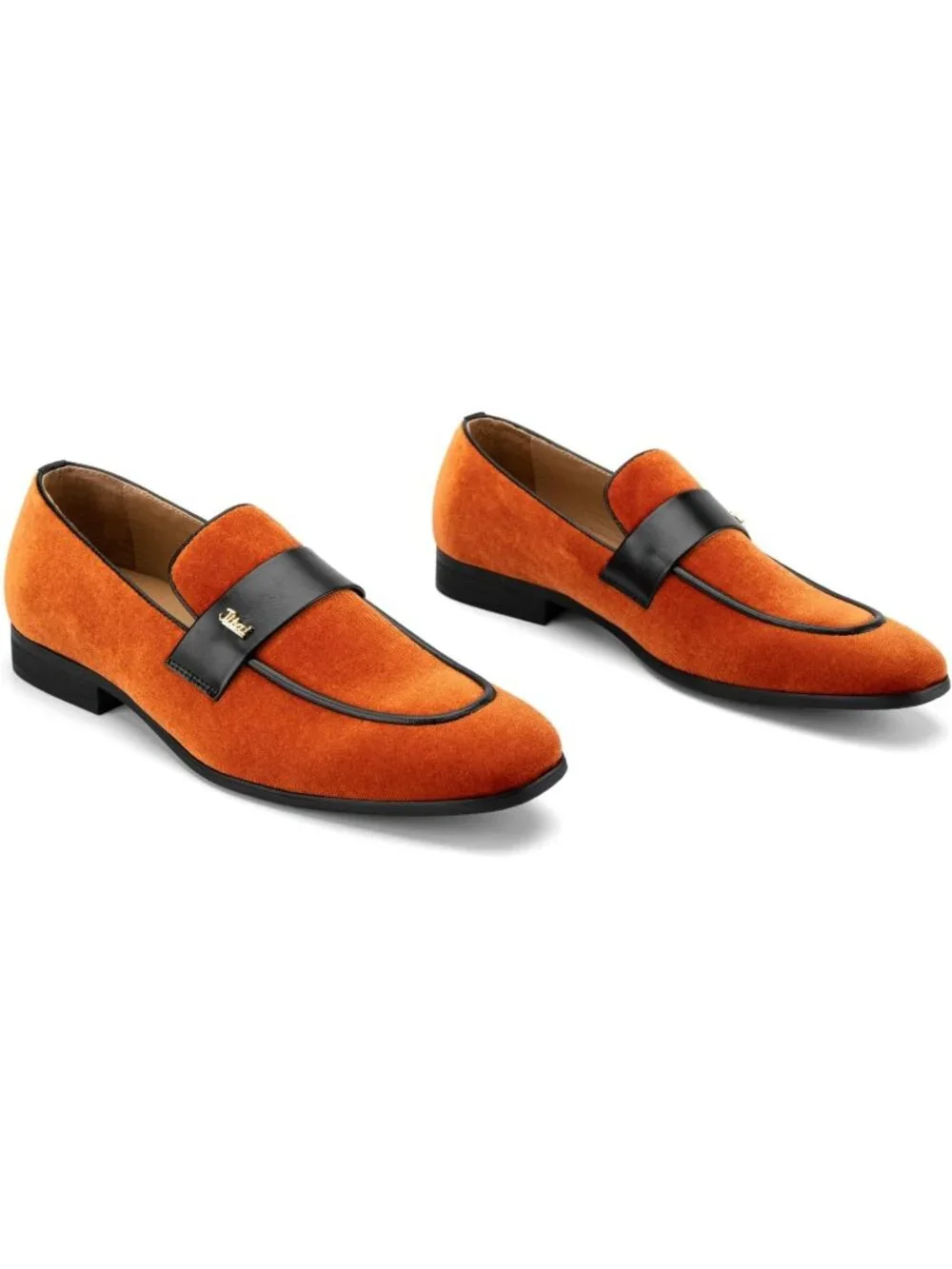 Men's Orange Velvet Luxury Loafers Slip On Party Fashion Pull On Dress Shoes